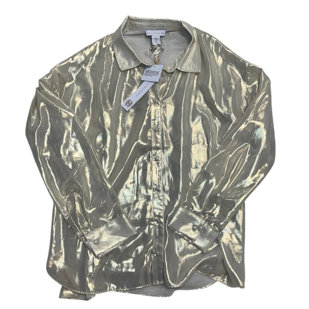 House of Harlow 1960 Metallic Gold Button‑Up ✨ Statement Top NWT • Size M